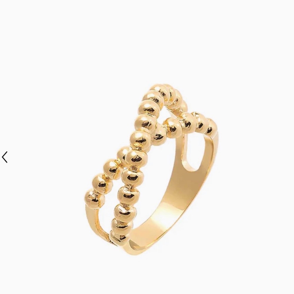 Adina Eden - Beaded Ball X Ring - Gold / 8